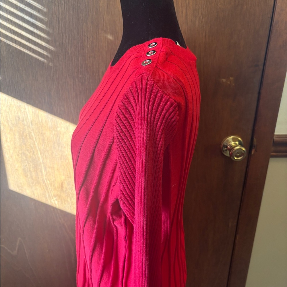 Red Ribbed Sweater with Button Detail - Picture 2 of 5